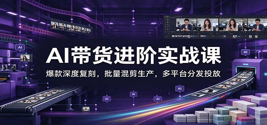 AI带货进阶实战课：爆款深度复刻，批量混剪生产，多平台分发投放-创业资源网