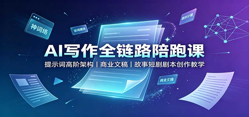 AI写作全链路陪跑课：提示词高阶架构，商业文稿，故事短剧剧本创作教学-创业资源网