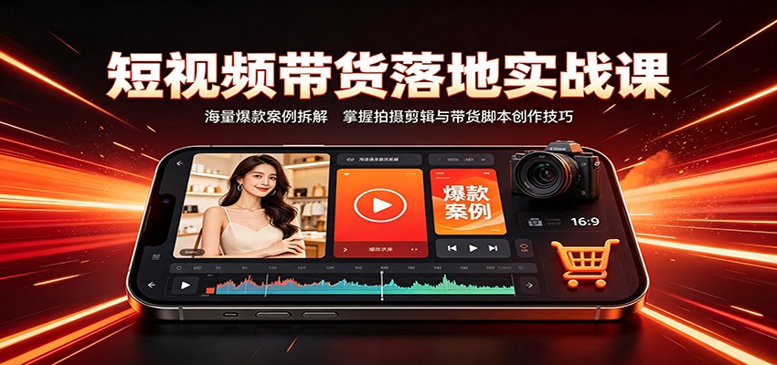 短视频带货落地实战课：海量爆款案例拆解，掌握拍摄剪辑与带货脚本创作技巧-创业资源网