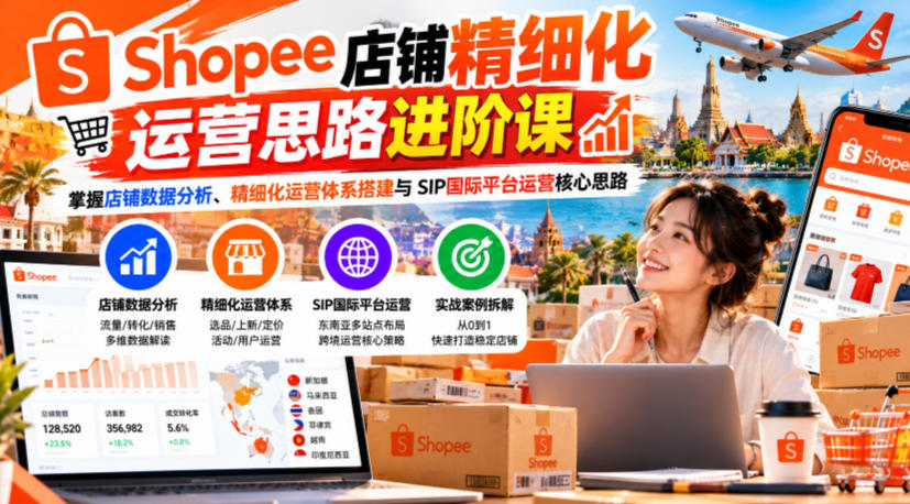 Shopee店铺精细化运营思路进阶课，掌握店铺数据分析、精细化运营体系搭建与SIP国际平台运营核心思路-创业资源网