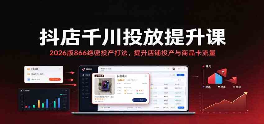 抖店千川投放提升课：2026版866绝密投产打法，提升店铺投产与商品卡流量-创业资源网