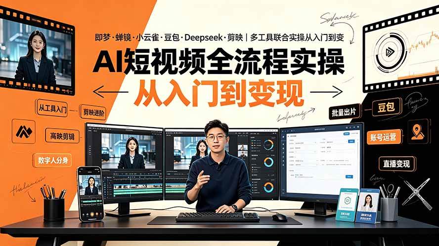 （19250期）AI短视频全流程实操：即梦·蝉镜·小云雀·豆包·Deepseek·剪映｜多工具联合实操从入门到变现-创业资源网