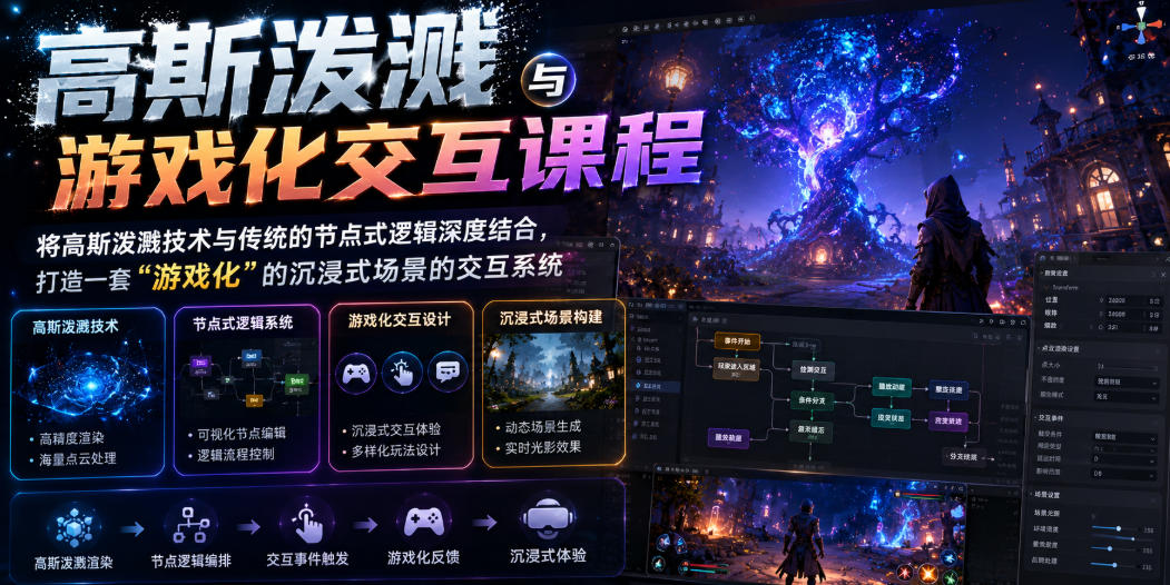 高斯泼溅与游戏化交互课程，将高斯泼溅技术与传统的节点式逻辑深度结合，打造一套“游戏化”的沉浸式场景的交互系统-创业资源网