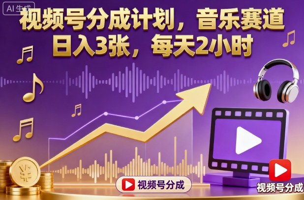 视频号分成计划，音乐赛道，日入3张，每天2小时-创业资源网