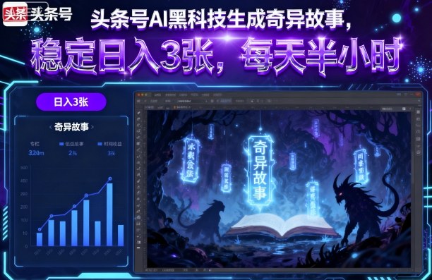 头条号AI黑科技生成奇异故事，稳定日入3张，每天半小时-创业资源网