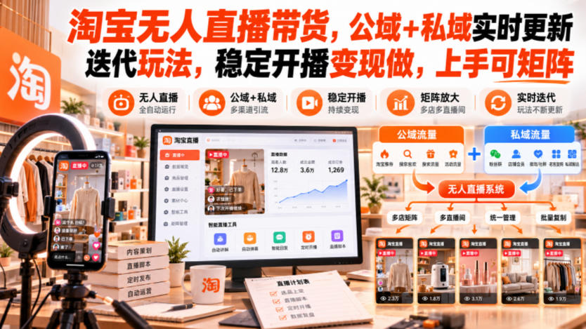 淘宝无人直播带货，公域+私域实时更新迭代玩法，稳定开播变现做，上手可矩阵【揭秘】-创业资源网