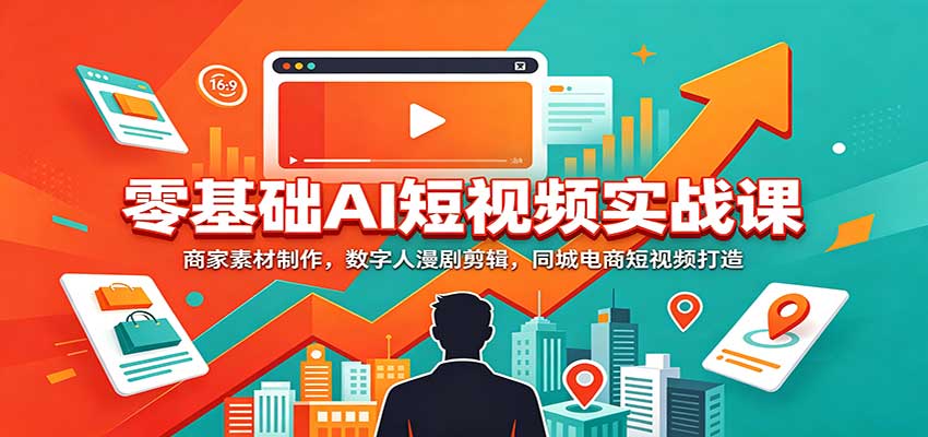 零基础AI短视频实战课：商家素材制作，数字人漫剧剪辑，同城电商短视频打造-创业资源网