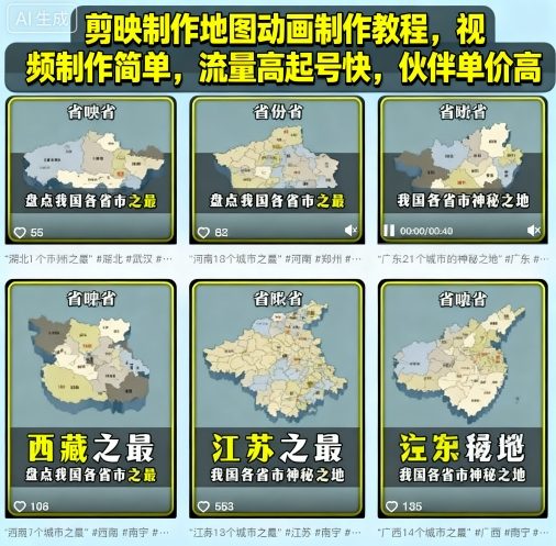 剪映制作地图动画制作教程，视频制作简单，流量高起号快，伙伴单价高-创业资源网