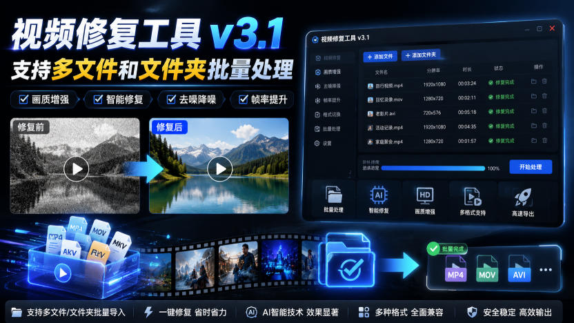 视频修复工具v3.1，支持多文件和文件夹批量处理-创业资源网