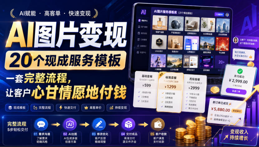 AI图片变现，20个现成服务模板，一套完整流程，让客户心甘情愿地付钱【原创双语字幕】-创业资源网