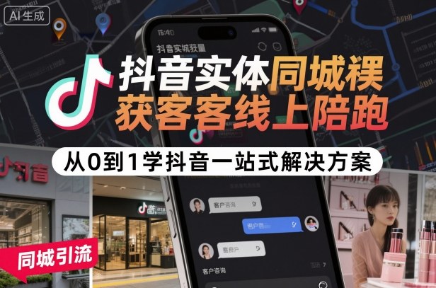 抖音实体同城获客线上陪跑，从0到1学抖音一站式解决方案-创业资源网