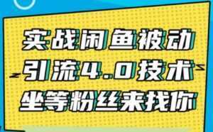 闲鱼被动引流技术4.0,日加精准粉200+实战培训课程视频-创业资源网