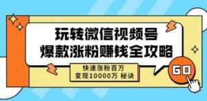 玩转微信视频号爆款涨粉赚钱全攻略,快速涨粉百万变现万元秘诀-创业资源网