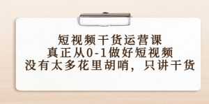 短视频干货运营课,真正从0-1做好短视频,没有太多花里胡哨,只讲干货-创业资源网