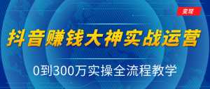抖音赚钱大神实战运营教程,0到300万实操全流程教学,抖音独家变现模式-创业资源网