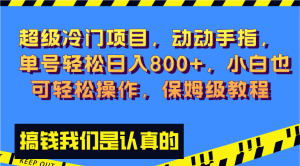 超级冷门项目,动动手指,单号轻松日入800+,小白也可轻松操作,保姆级教程-暖阳网-优质付费教程和创业项目大全-创业资源网