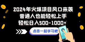 2024年受欢迎新项目出风口来临平常人也可以快速上手轻轻松松日入500-1000-创业资源网
