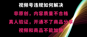 微信视频号违反规定【非原创,具体内容质量不过关,真人版认证,打不了产品共享,不可以…-创业资源网