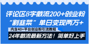发表评论8字截留200 自主创业粉“当韭菜割”单日转现2万 24年截留全新方式!-创业资源网