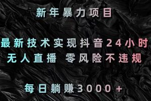 新春暴力行为新项目,前沿技术完成抖音视频24钟头无人直播 零风险不违规 每日躺着赚钱3000-创业资源网