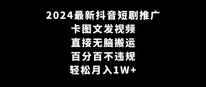 2024全新抖音短剧营销推广,卡图文并茂上传视频 立即没脑子搬 百分之百不违规 轻轻松松月入1W-创业资源网