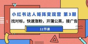 小红书达人矩阵变现营 第3期,找对标,快速涨粉,开蒲公英,接广告-11节课-创业资源网