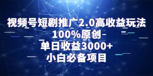 微信视频号短剧剧本营销推广2.0高回报游戏玩法,100%原创设计,单日盈利3000 ,新手必不可少新项目-创业资源网