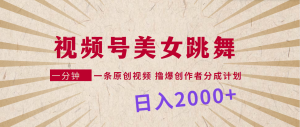 微信视频号,美女跳舞,一分钟一条原创短视频,撸爆原创者分为方案,日入2000-创业资源网