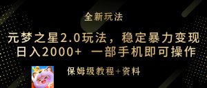 元梦之星2.0游戏玩法,平稳暴力行为转现,日入2000 ,一部手机即可操作-创业资源网