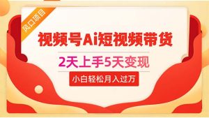 2天上手5天变现视频号Ai短视频带货0粉丝0基础小白轻松月入过万-创业资源网