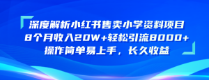 深度解读小红书的出售小学资料新项目 8个月收益20W 轻轻松松引流方法8000 使用方便…-创业资源网