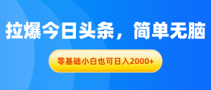 拉爆今日头条,简单无脑,零基础小白也可日入2000+-创业资源网