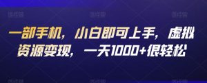 一部手机，小白即可上手，虚拟资源变现，一天1000+很轻松-创业资源网