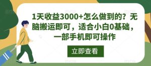1天收益3000+怎么做到的?无脑搬运即可,适合小白0基础,一部手机即可操作-创业资源网