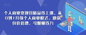 本人商业化变现营精典线上课,从0到1更新个人商业模式,帮助你身价倍增,点爆挣钱力-创业资源网