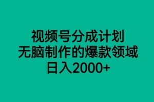 微信视频号分为方案,没脑子制做的爆款行业,日入2000-创业资源网