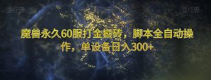 妖兽永久性60服刷金打金，脚本制作自动式实际操作，单机器设备日入300 【揭密】-创业资源网