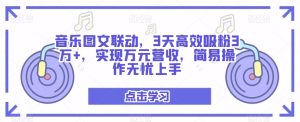 音乐图文联动,3天高效吸粉3万+,实现万元营收,简易操作无忧上手-创业资源网