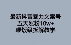 最新抖音暴力行为创意文案号，五天增粉10w ，喂食级拆卸课堂教学-创业资源网