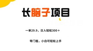 长脑子新项目，一单29.9，日入轻轻松松300＋，零门槛实际操作-创业资源网