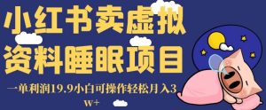 小红书卖虚拟资料睡眠项目，一单利润19.9小白可操作轻松月入3w+【揭秘】-创业资源网