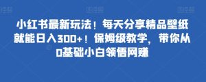 小红书的全新游戏玩法!每天分享精品壁纸就可日赚300 !家庭保姆级课堂教学,陪你从0基本新手理解网络赚钱-创业资源网