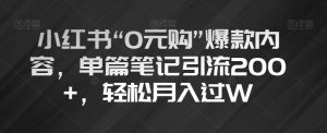 小红书的“0元购”爆品具体内容,每篇手记引流方法200 ,轻轻松松月入了W【揭密】-暖阳网-优质付费教程和创业项目大全-创业资源网