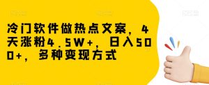 冷门软件做热点文案,4天涨粉4.5W+,日入500+,多种变现方式【揭秘】-暖阳网-优质付费教程和创业项目大全-创业资源网
