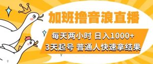 加班撸音浪直播，每天两小时，日入1000+，直播话术才3句，3天起号，普通人快速拿结果【揭秘】-创业资源网