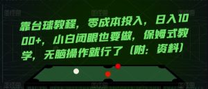 靠台球教程,零成本投入,日入1000+,小白闭眼也要做,保姆式教学,无脑操作就行了-创业资源网