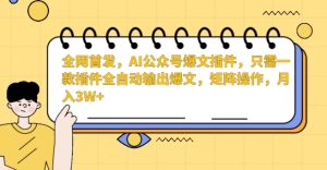 全网首发,AI公众号爆文插件,只需一款插件全自动输出爆文,矩阵操作,月入3W+【揭秘】-创业资源网