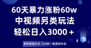 60天暴力涨粉60W,中视频另类玩法,日入3000+,几分钟一条原创作品多种变现方式-暖阳网-优质付费教程和创业项目大全-创业资源网