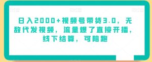 日入2000+视频号带货3.0,无敌代发视频,流量爆了直接开播,线下结算,可陪跑-创业资源网