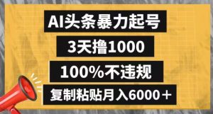 AI头条暴力起号,3天撸1000,100%不违规,复制粘贴月入6000+【揭秘】-创业资源网